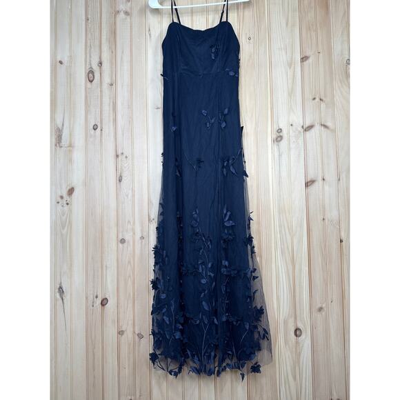 NWT Lulus Abundant Charm Navy Blue 3D Floral Applique Maxi Dress Cocktail Size S - Picture 2 of 8